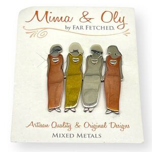 VTG Mima & Oly Far Fetched Brooch Pin 4 Sisters/Friends Mixed Metal Copper Brass